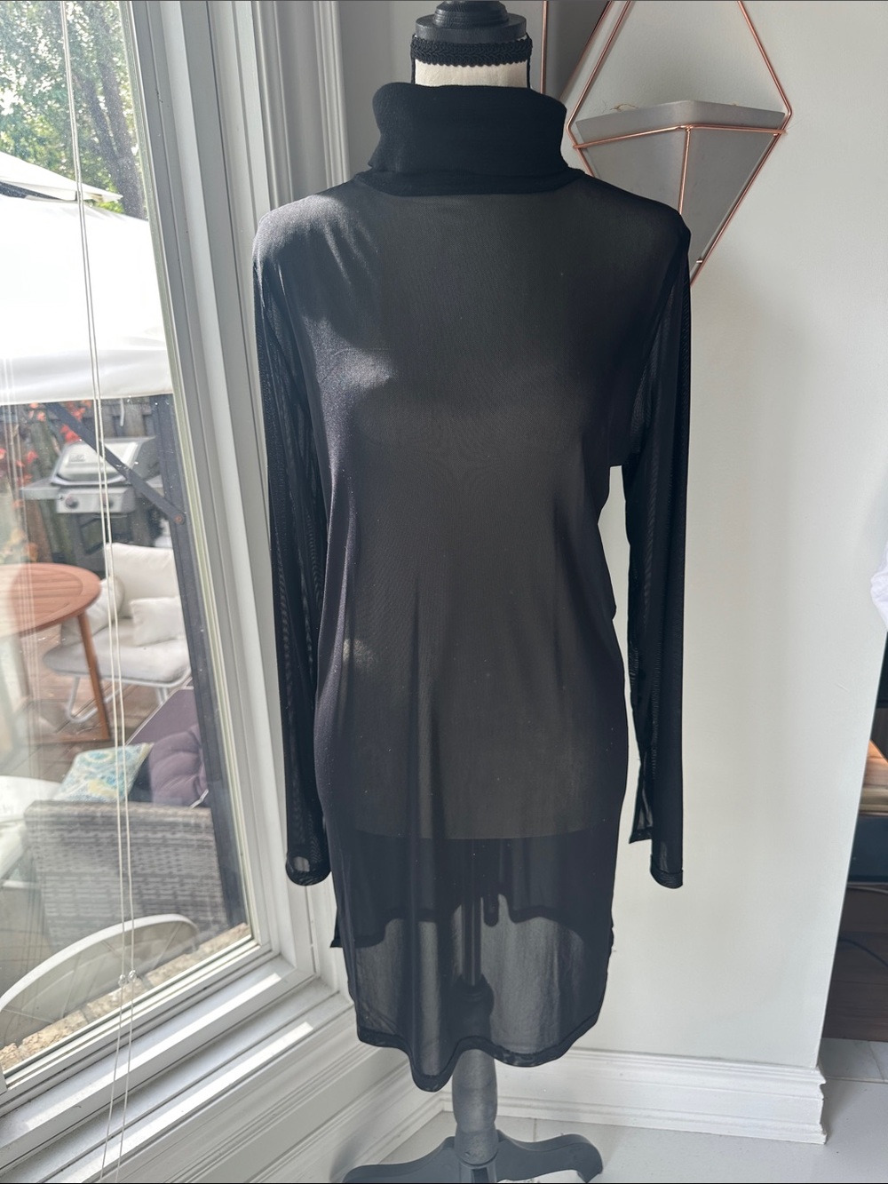 ZARA NWT Black Sheer Mesh Long-Sleeve Turtleneck Dress Layering Size Medium